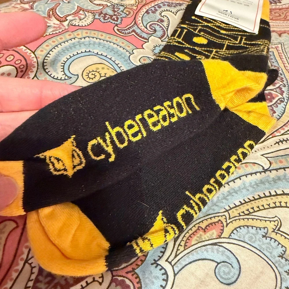 Sock Club Custom Cybereason Crew Socks Black Yellow Circuit‎ Tech Combed Cotton